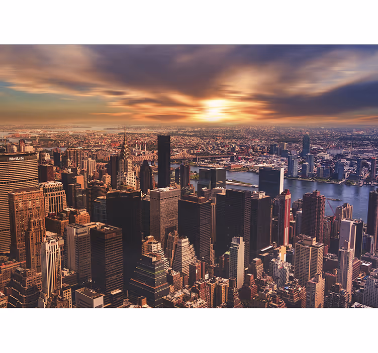 Mural New York panorama urbano del atardecer - TenVinilo