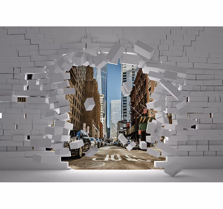 Fotomural 3D paisaje urbano explotando - TenVinilo
