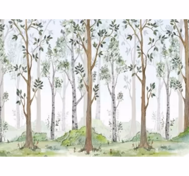Mural de bosque característica botánica minimalista - TenVinilo