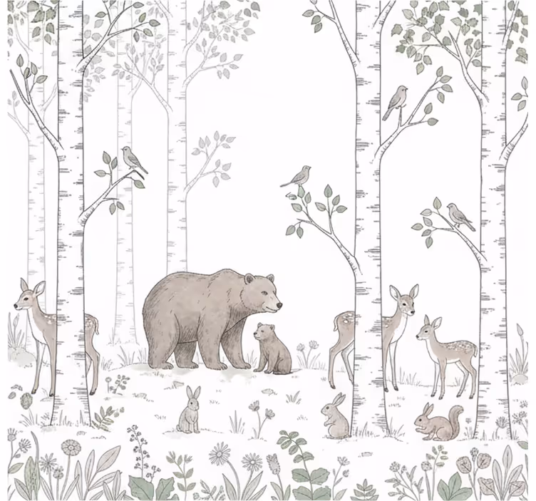Mural de bosque dibujo juguetón del bosque - TenVinilo