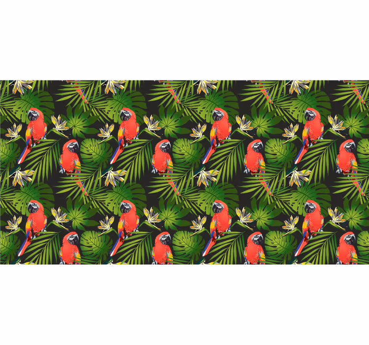 Mural de selva con loros coloridos sobre fondo gris - TenVinilo