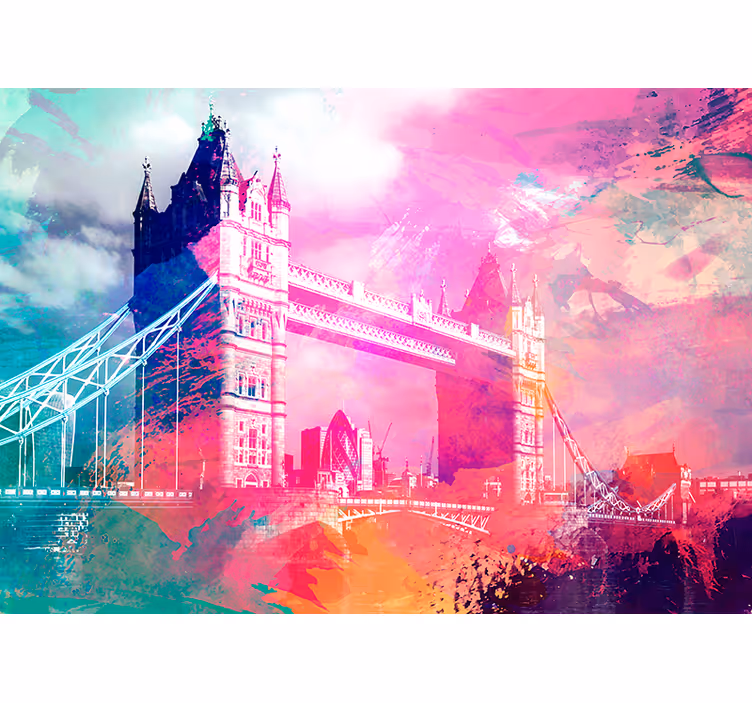Mural de Londres silueta de puente colorido - TenVinilo