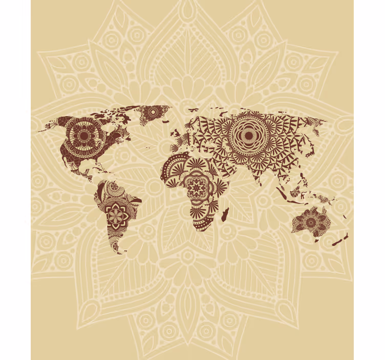 Papel mural beige estilo mandala mapa mundial - TenVinilo
