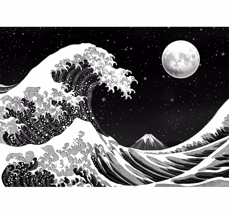 Papel mural negro ola de kanagawa nocturna - TenVinilo