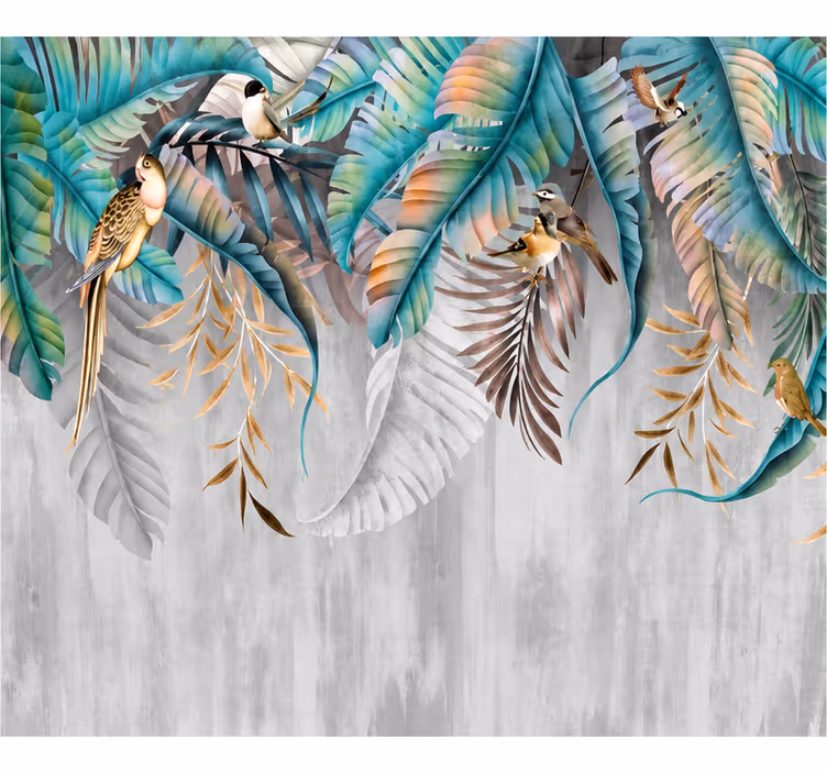 Mural de naturaleza hojas de tucán coloridas - TenVinilo
