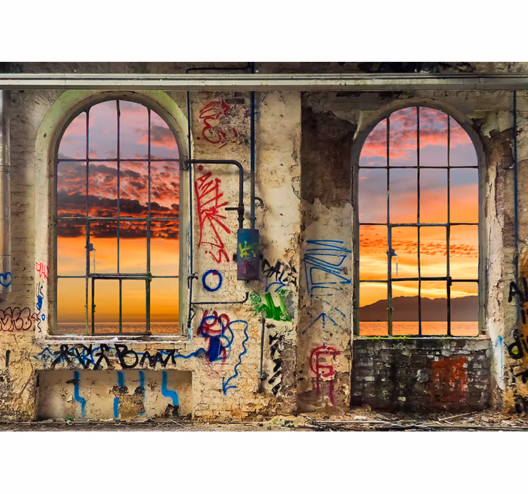 Fotomural 3D vista del atardecer urbano - TenVinilo