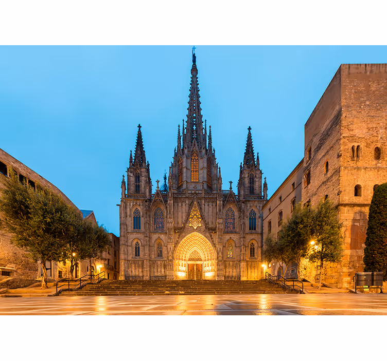 Mural Barcelona noche de la catedral gótica - TenVinilo