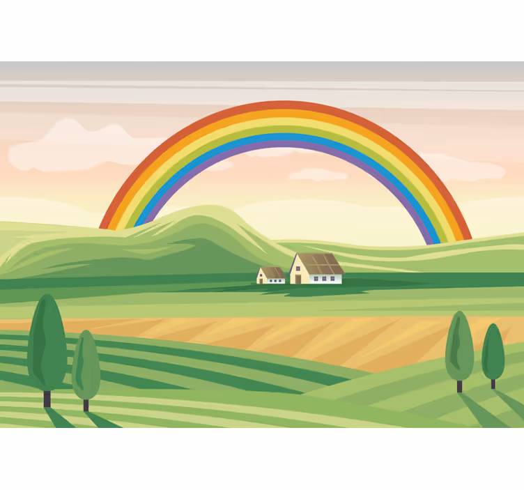 Fotomural infantil arcoiris sobre paisaje - TenVinilo