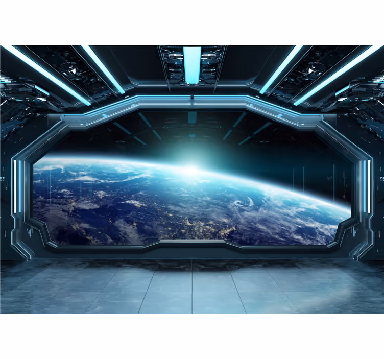Fotomural 3D nave espacial vistas a Tierra - TenVinilo