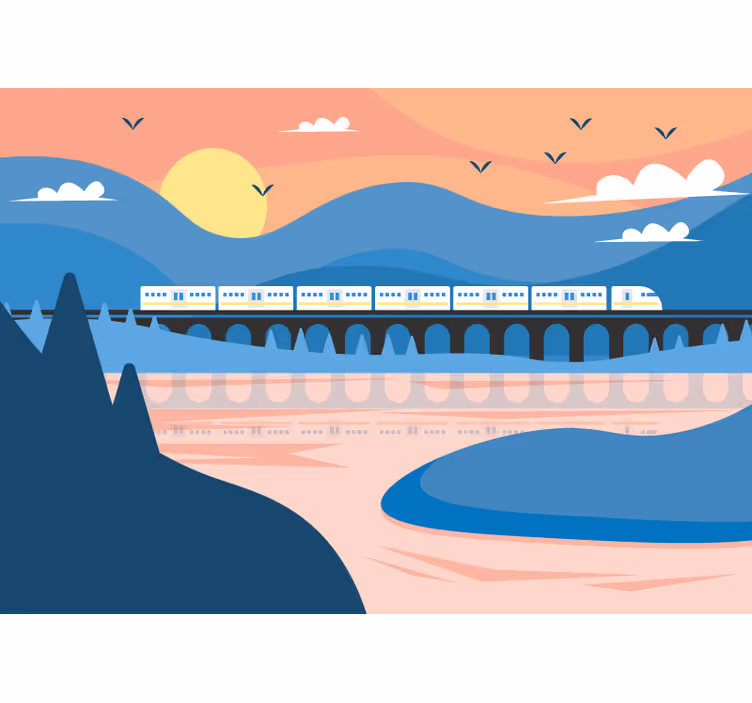 Mural ciudad tren sobre puente - TenVinilo