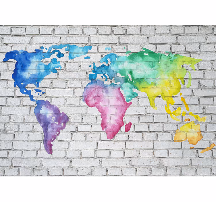 Mural mapamundi mapa mundial en acuarela - TenVinilo