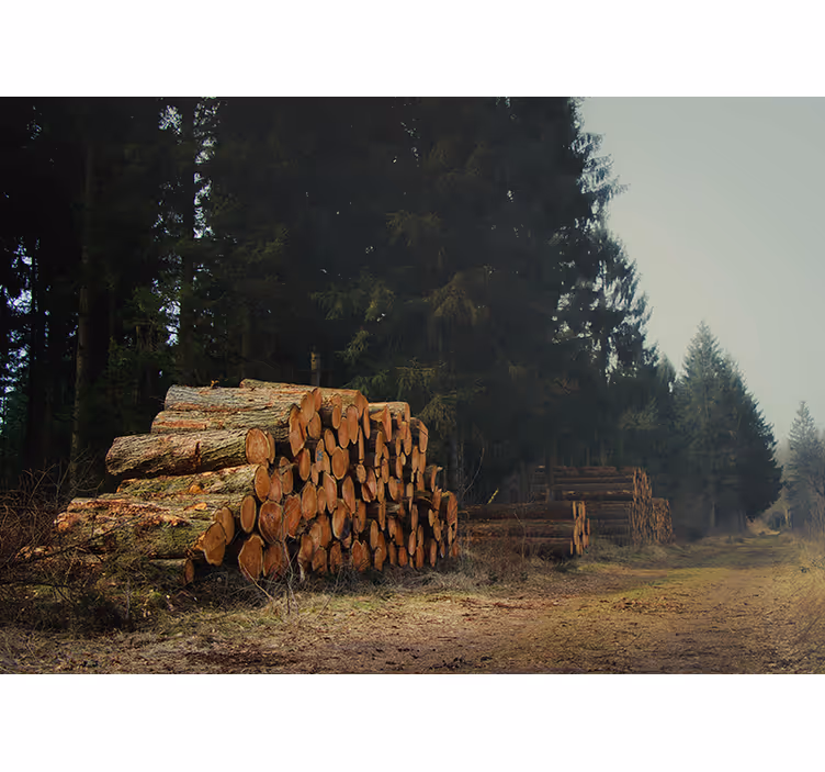 Mural de bosque apilamiento de madera en el bosque - TenVinilo