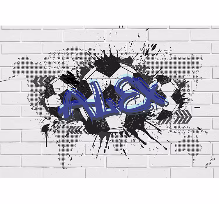 Fotomural ladrillo graffiti fútbol con nombre - TenVinilo
