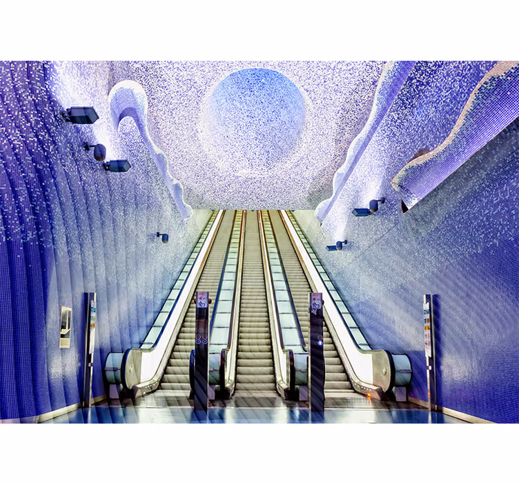 Mural ciudad arte en la entrada de escaleras - TenVinilo