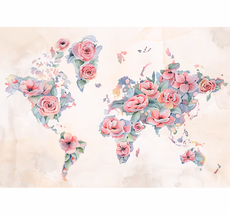 Mural flores mapa mundial floral - TenVinilo