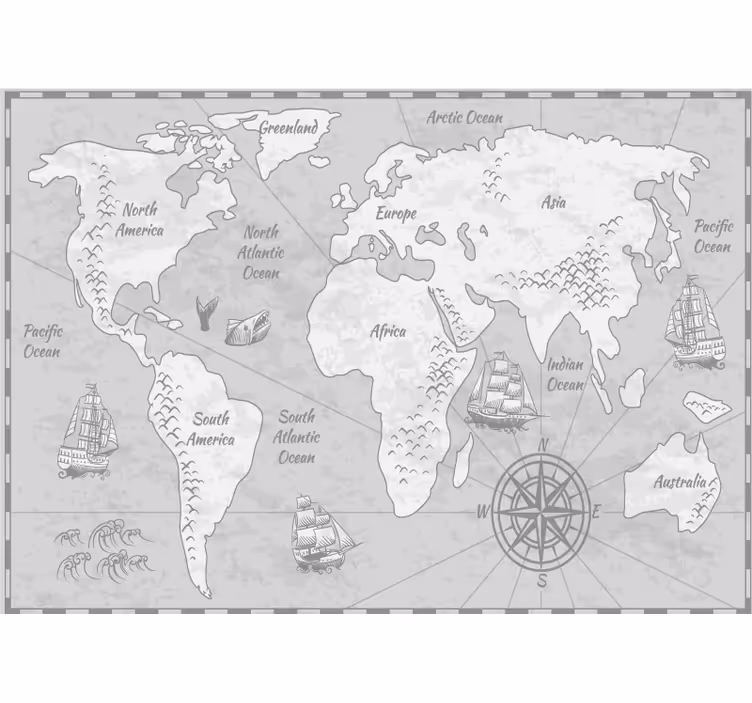 Mural mapamundi Ubicaciones de tesoros piratas - TenVinilo