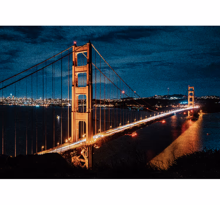 Mural ciudad puente golden gate de noche - TenVinilo