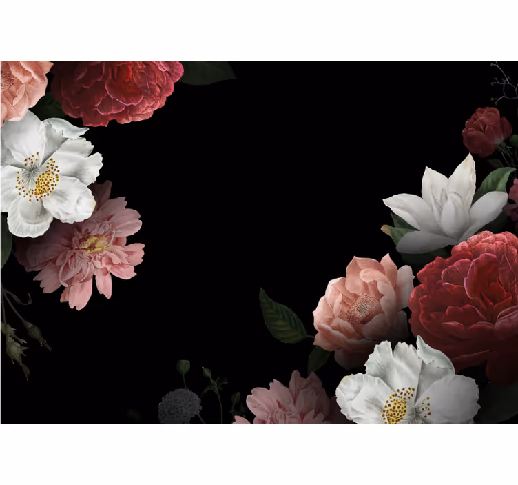 Fotomural flores Flores sobre fondo negro - TenVinilo
