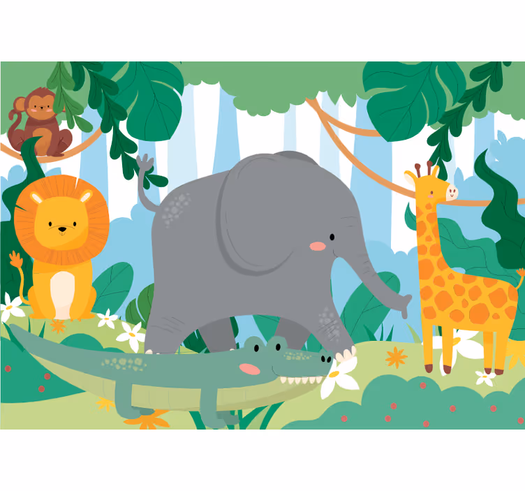Mural de animales fauna amigable de la jungla - TenVinilo