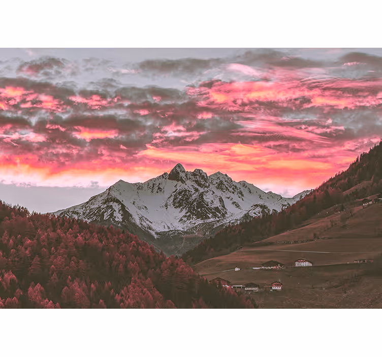 Mural de montañas atardecer impresionante en la montaña - TenVinilo