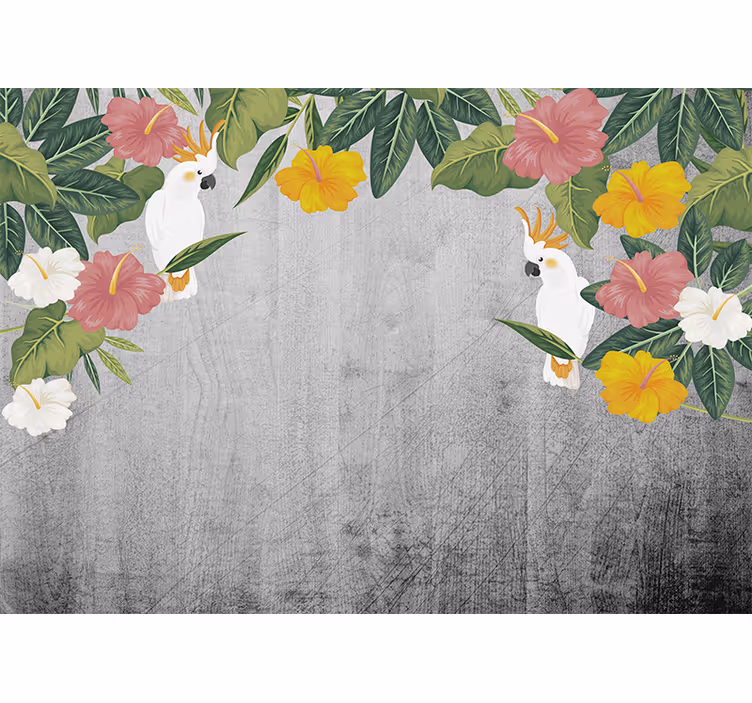 Mural de animales marco floral de cacatúa - TenVinilo