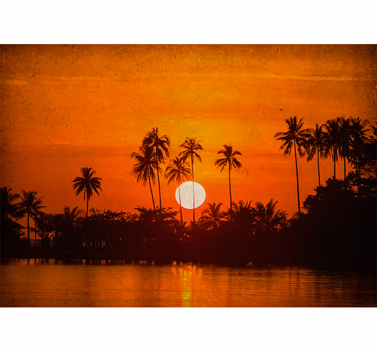 Mural de paisajes escena de atardecer tropical - TenVinilo