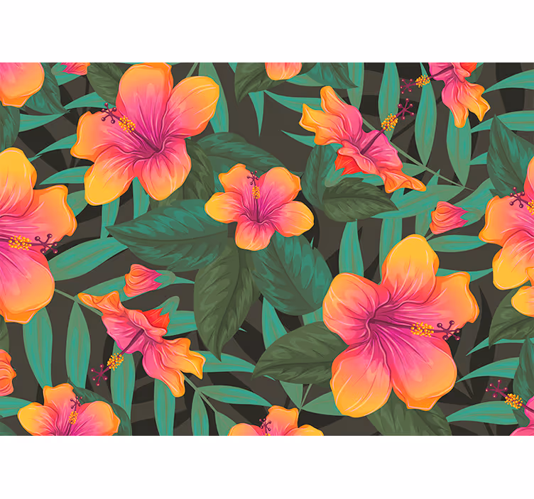 Mural de flores hibiscos vibrantes - TenVinilo