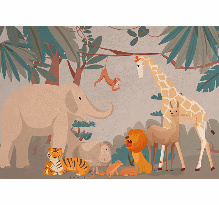 Mural de animales encuentro de animales en safari - TenVinilo
