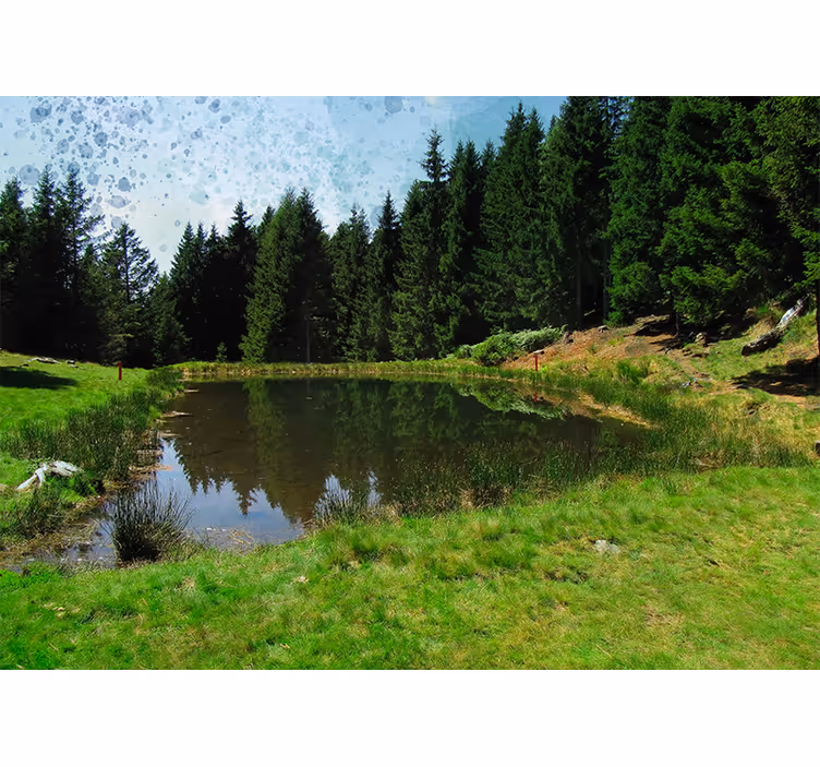 Fotomural naturaleza Campo verde, árboles y lago - TenVinilo