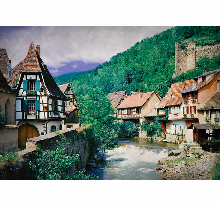 Fotomural naturaleza Hermosa ciudad junto al río - TenVinilo