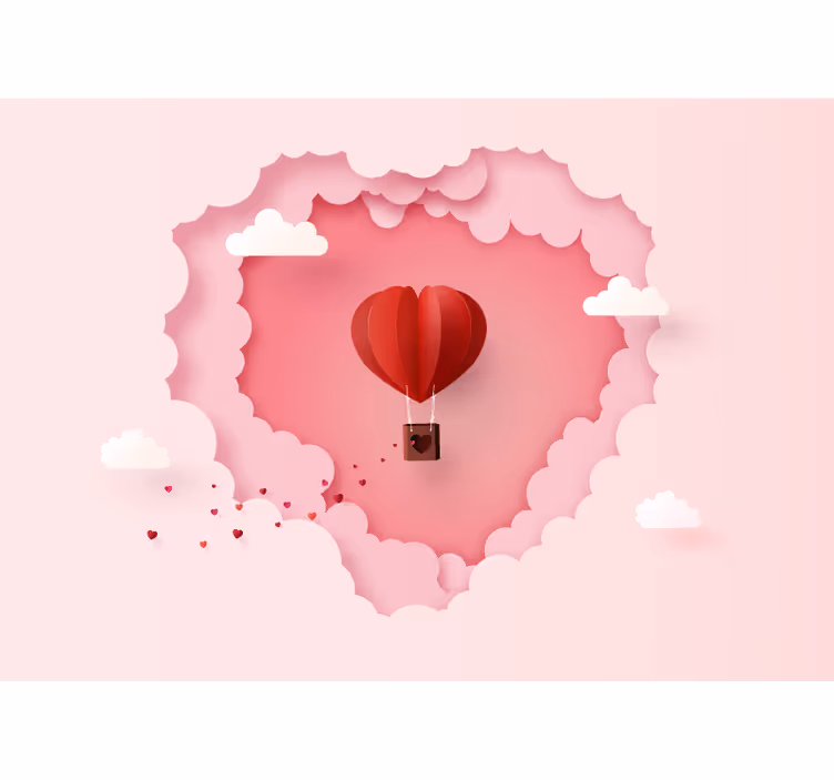 Mural de amor globo aerostático corazón - TenVinilo