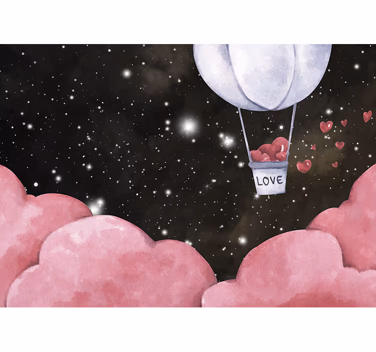 Mural de amor viaje en globos de corazón - TenVinilo