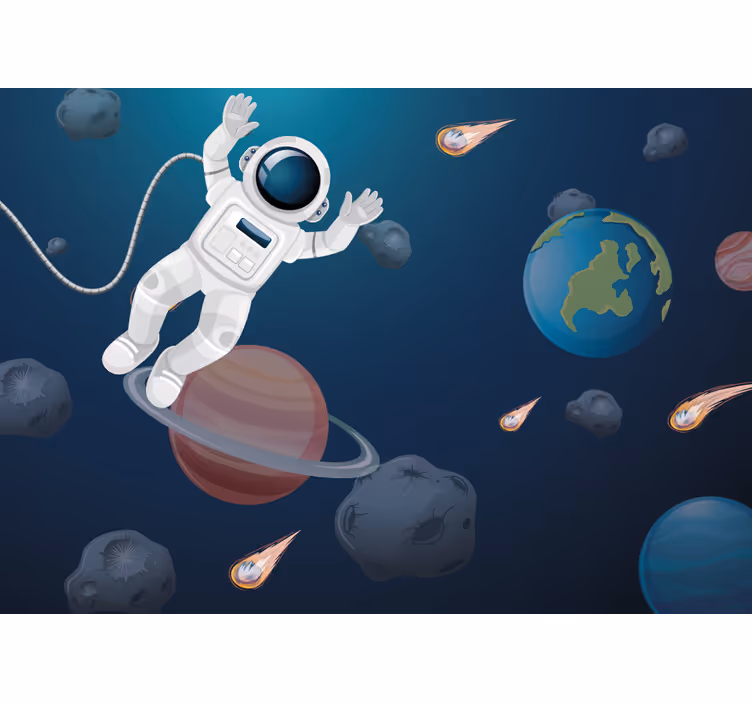 Mural infantil Dibujos animados de astronauta flotante - TenVinilo