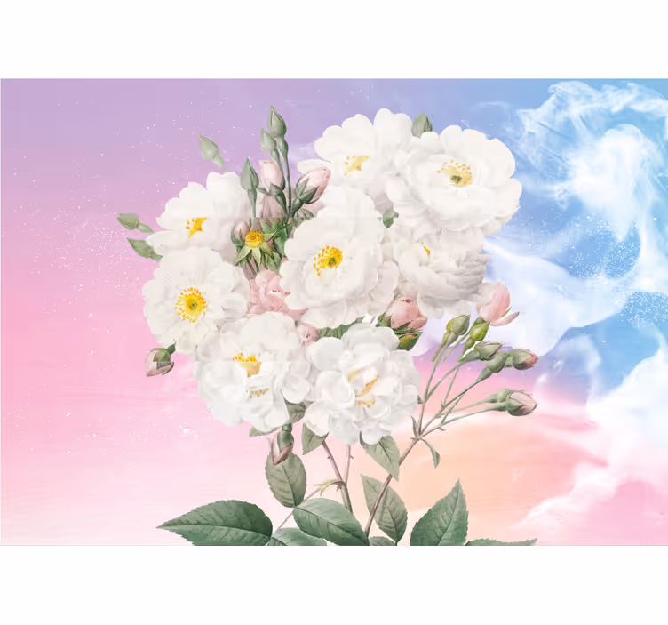 Mural de flores arreglo floral blanco - TenVinilo