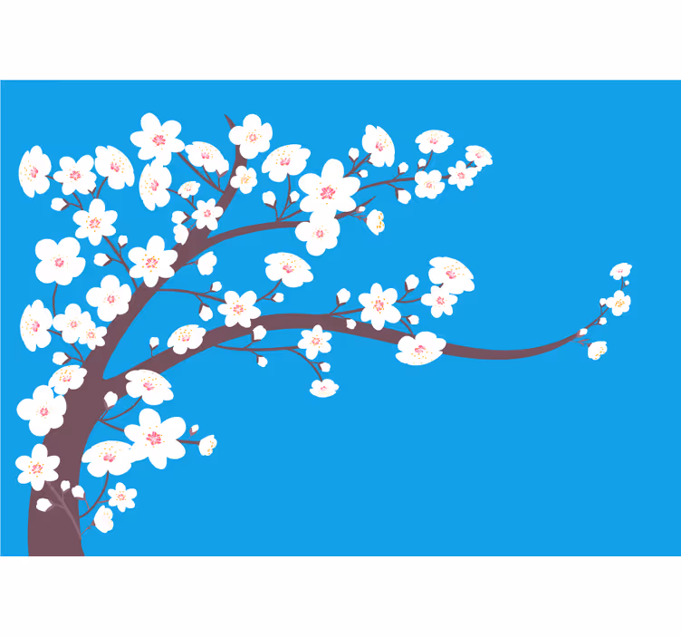 Fotomural 3D Flores blancas con fondo azul - TenVinilo