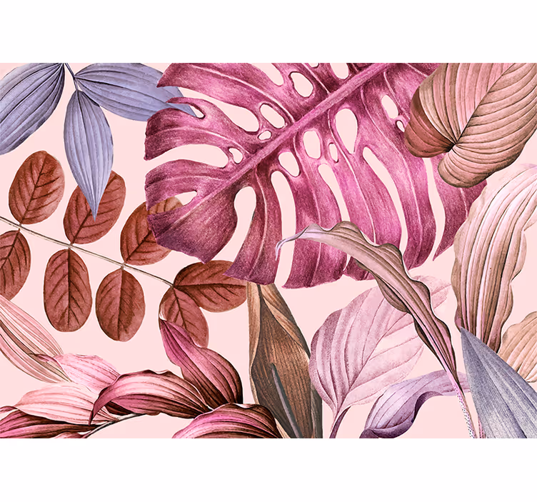 Fotomural moderno Estilo monstera con reflejos rosas - TenVinilo