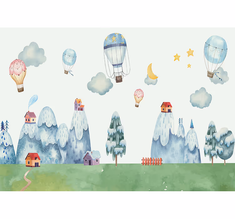 Mural para bebé globos de aire caliente juguetones - TenVinilo