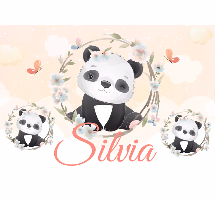Mural de animales panda con flores - TenVinilo