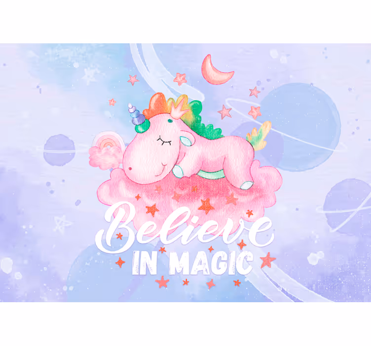 Mural infantil nube de sueños de unicornio - TenVinilo