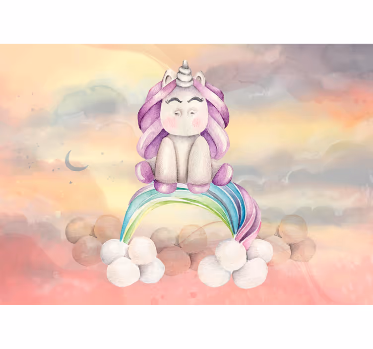 Mural de fantasía unicornio lindo con arcoíris - TenVinilo
