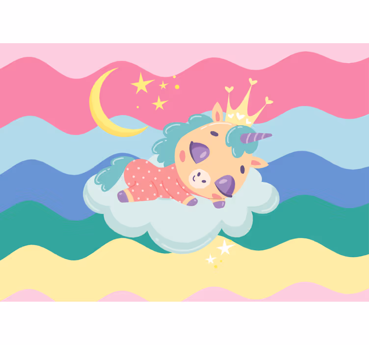 Mural de gente unicornio durmiendo fantástico - TenVinilo