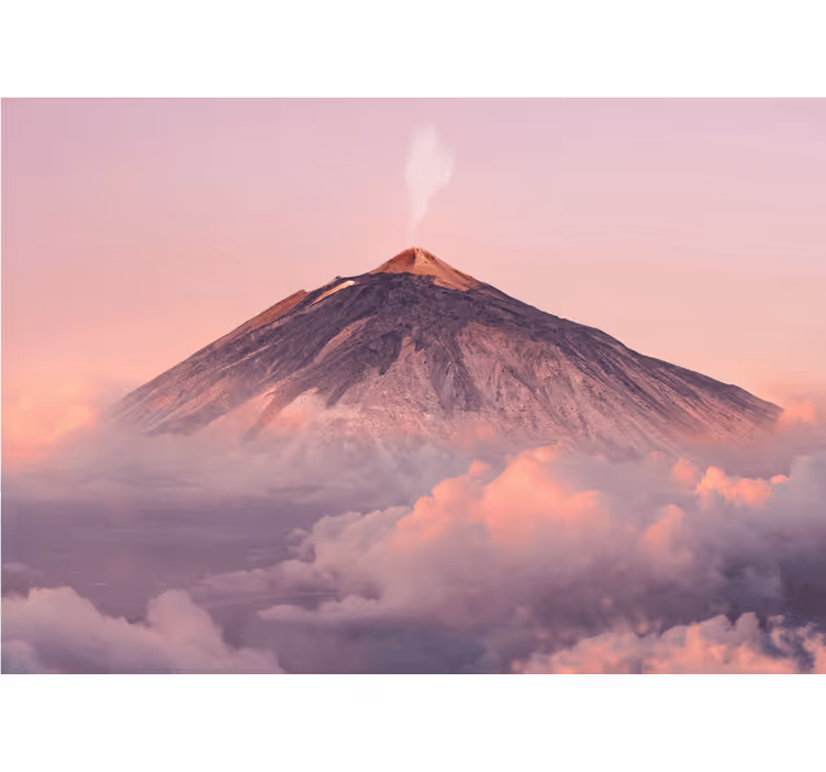Mural de montañas pico del volcán humeante - TenVinilo