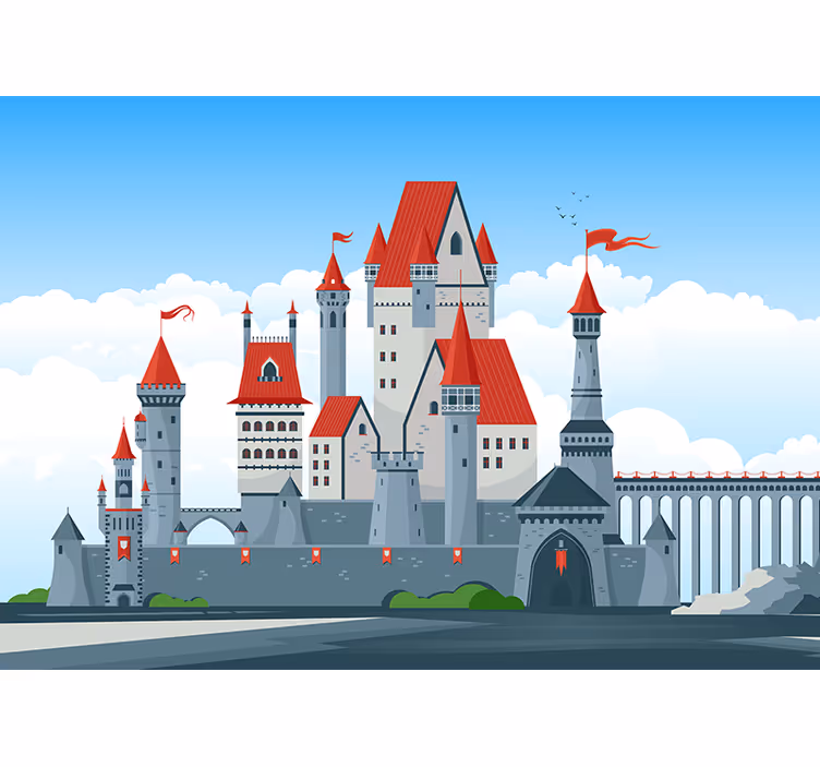 Mural infantil Castillo medieval en la distancia - TenVinilo