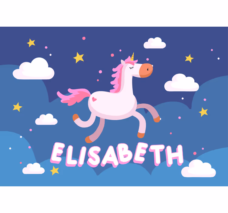 Fotomural fantasía Unicornio personalizado con cabello rosa - TenVinilo
