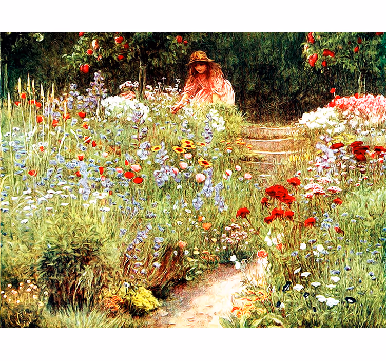 Mural de flores escena del sendero del jardín - TenVinilo