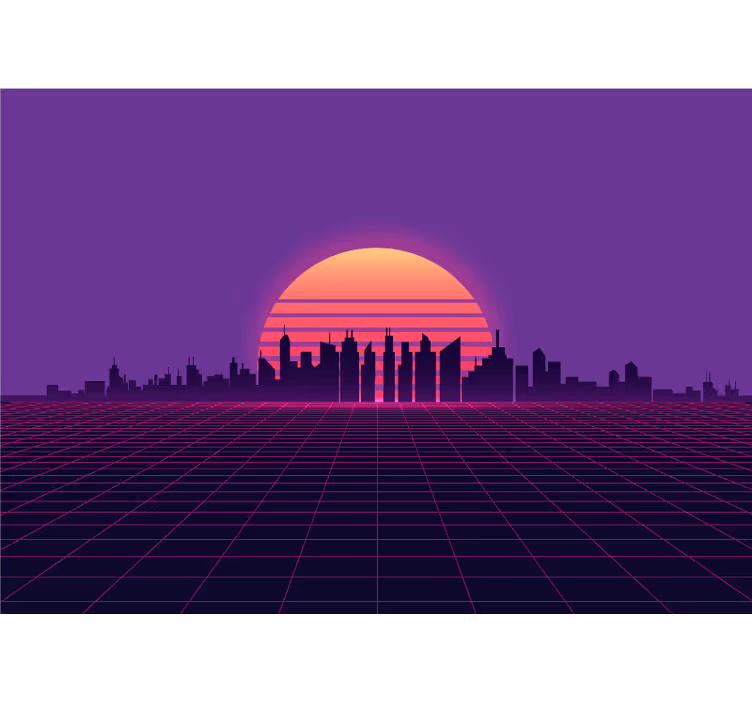 Fotomural retro Puesta de sol vaporwave estilo años 80 - TenVinilo