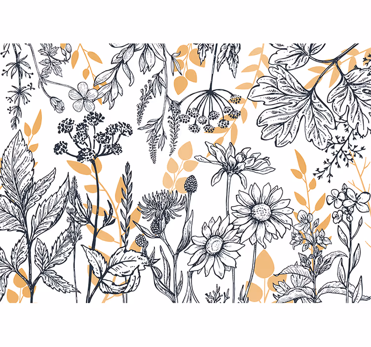 Mural de flores ilustración botánica contorneada - TenVinilo