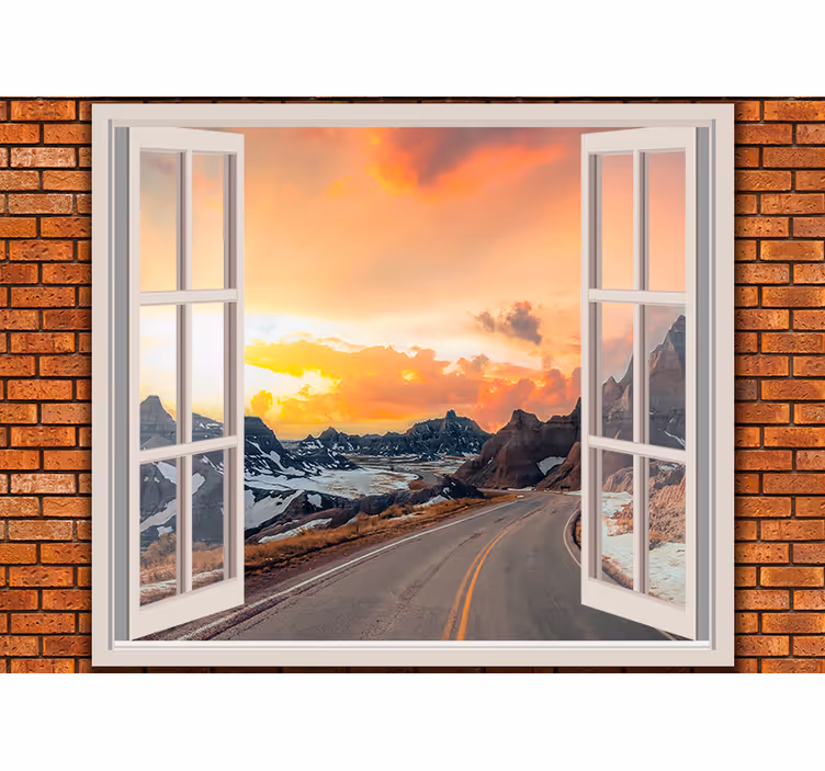 Mural de paisajes perspectiva del atardecer montañoso - TenVinilo