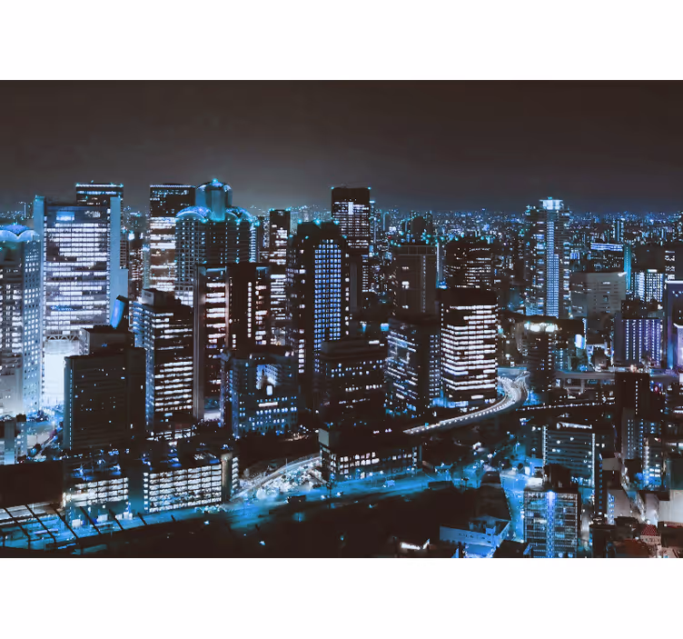 Mural ciudad skyline urbano nocturno - TenVinilo