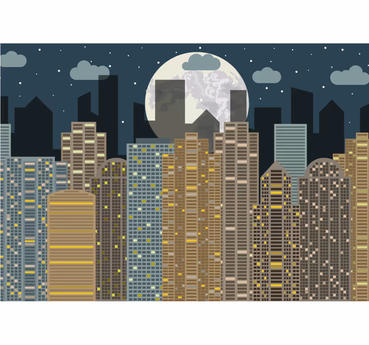 Mural ciudad horizonte urbano nocturno - TenVinilo